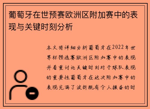 葡萄牙在世预赛欧洲区附加赛中的表现与关键时刻分析